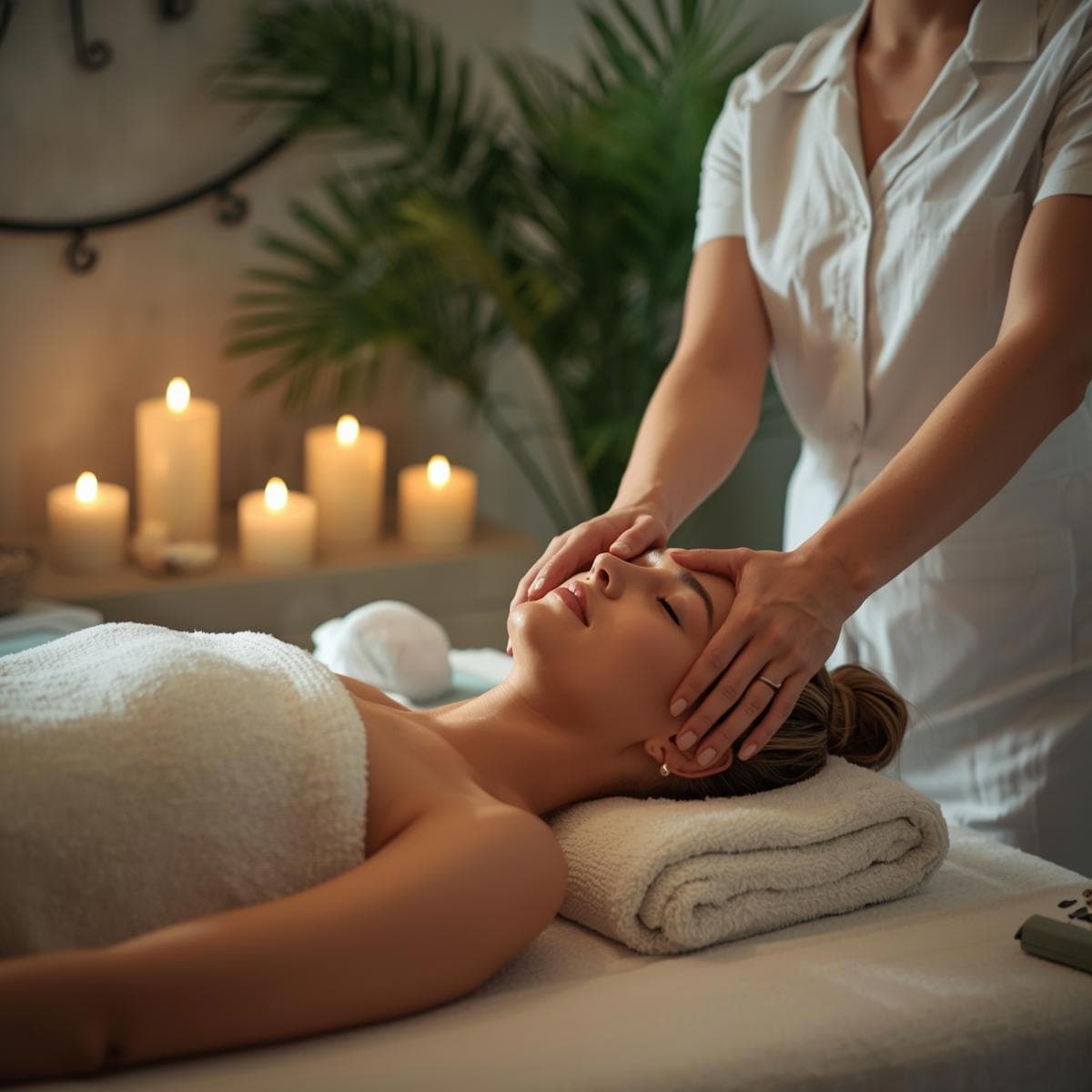 A treatment underway by candlelight